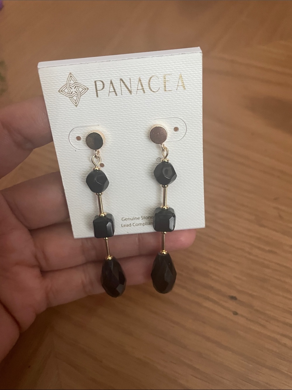 Panacea Cache Black Faceted Drop Earrings with Gold Accents